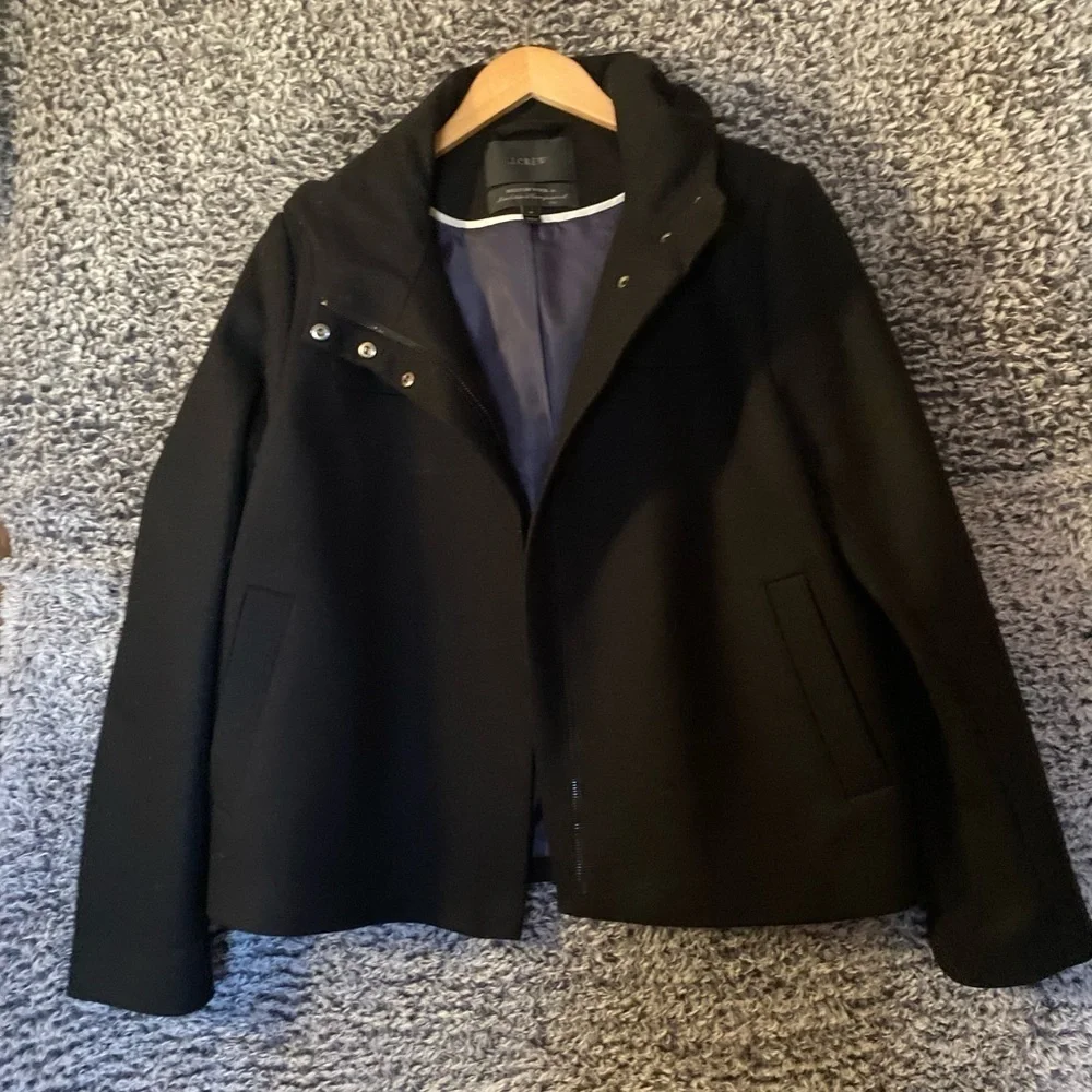 J.Crew Casual B4906 Wool Melton Hooded Coat Jacket 16 black